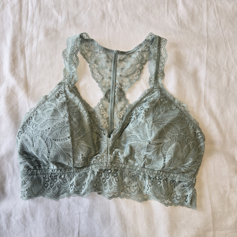 Auden Lace Lined Wireless Racerback Bralette, Mint Green, Size M